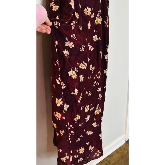 Caroline Constas Arabella Maroon Floral Sleeveless V-Neck Ruched Dress Size L - Picture 14 of 16